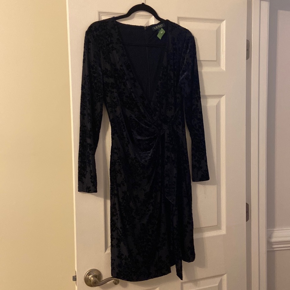 Ralph Lauren Faux Wrap in Burnout Velvet Stretch - Deep Navy